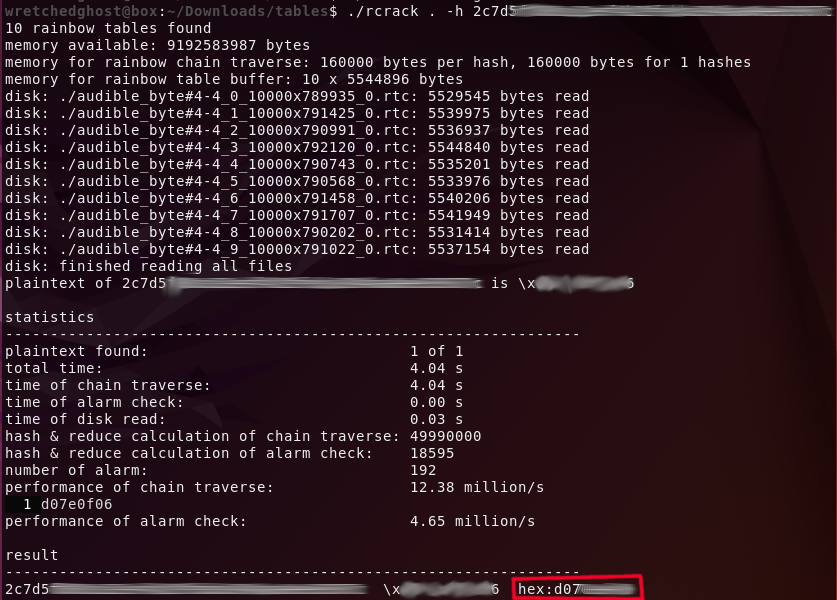 Cracking the activation bytes Running rcrack
